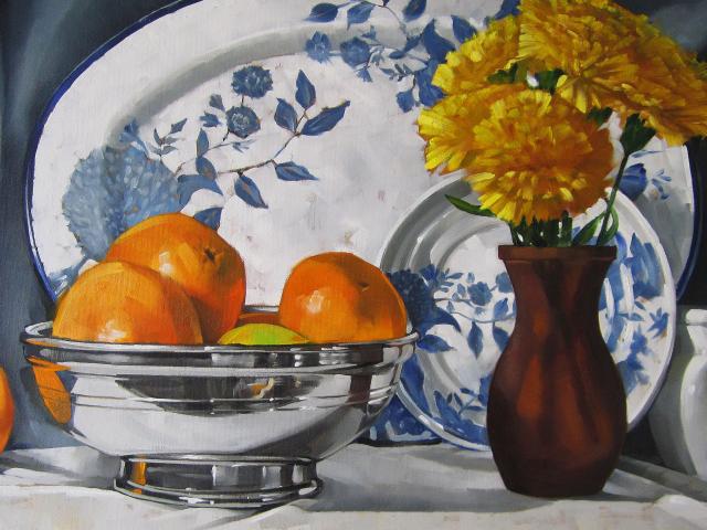 Oranges With Flowers, Oil on Canvas